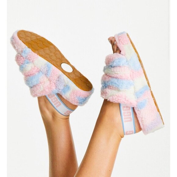 UGG Fluff Yeah Slide Cali Collage Pride Stripes Pastel Rainbow US 7 - Picture 5 of 16